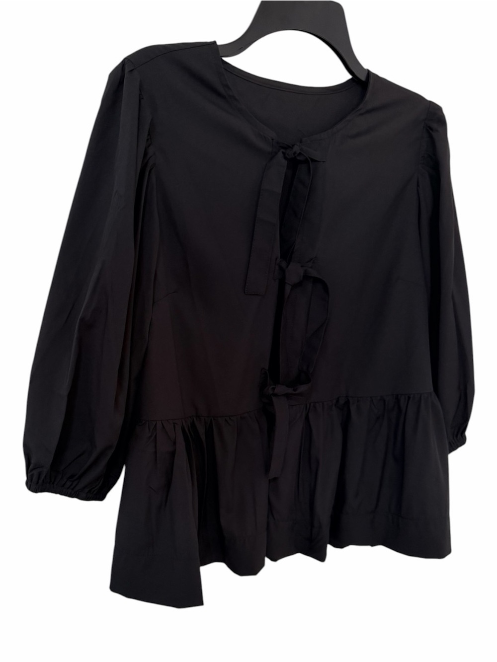 Black Peplum Tie-Front Balloon Sleeve Blazer